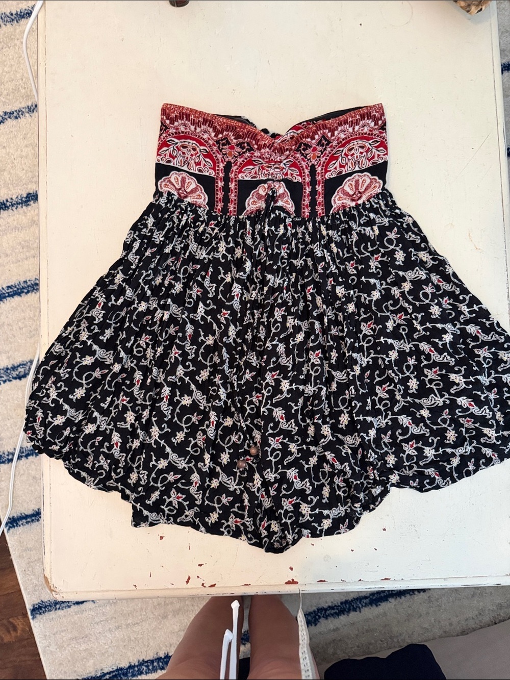 Free People Black with Red & White Paisley sleeveless romper size small